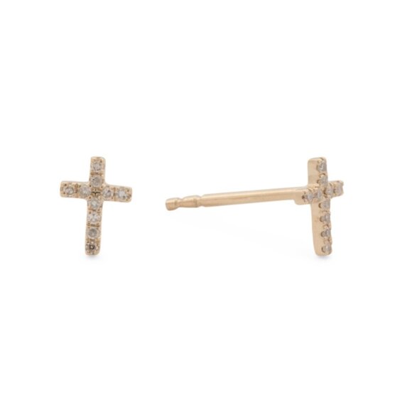 RON HAMI Gold/Diamond 14kt Gold Diamond Cross Stud Earrings - Picture 1 of 2